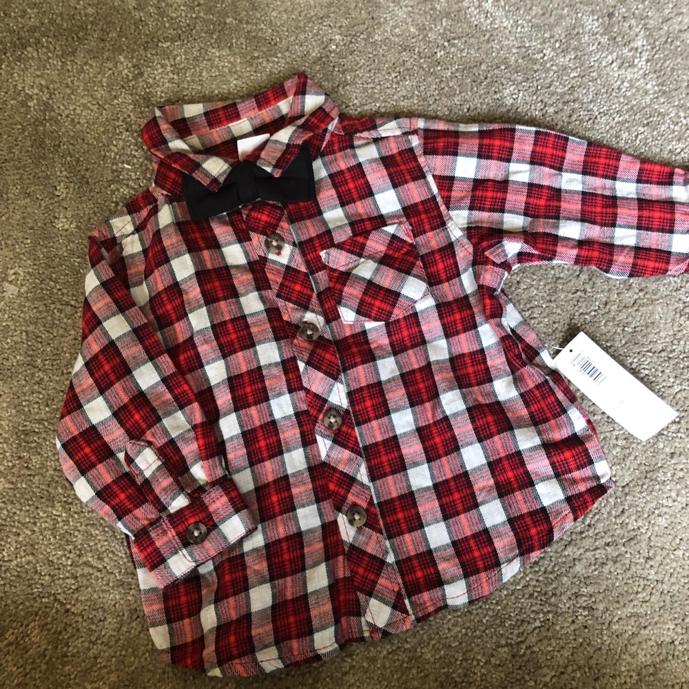 Baby Boys Plaid Shirt with (Removable) Bow tie